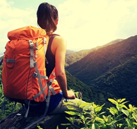 woman back packing